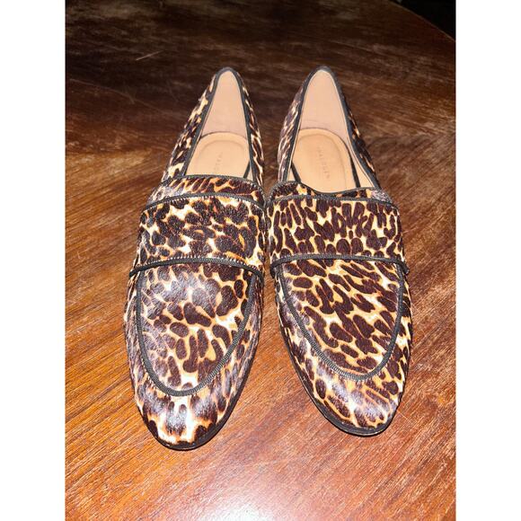 Halogen Lucy Flat Business Office Casual Preppy Leopard Print Calf Hair Loafers - Picture 1 of 11